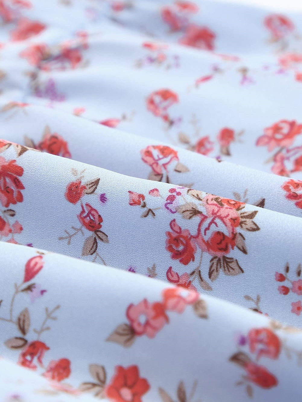 Sky Blue Boho Floral Lantern Sleeve V Neck Tunic Dress