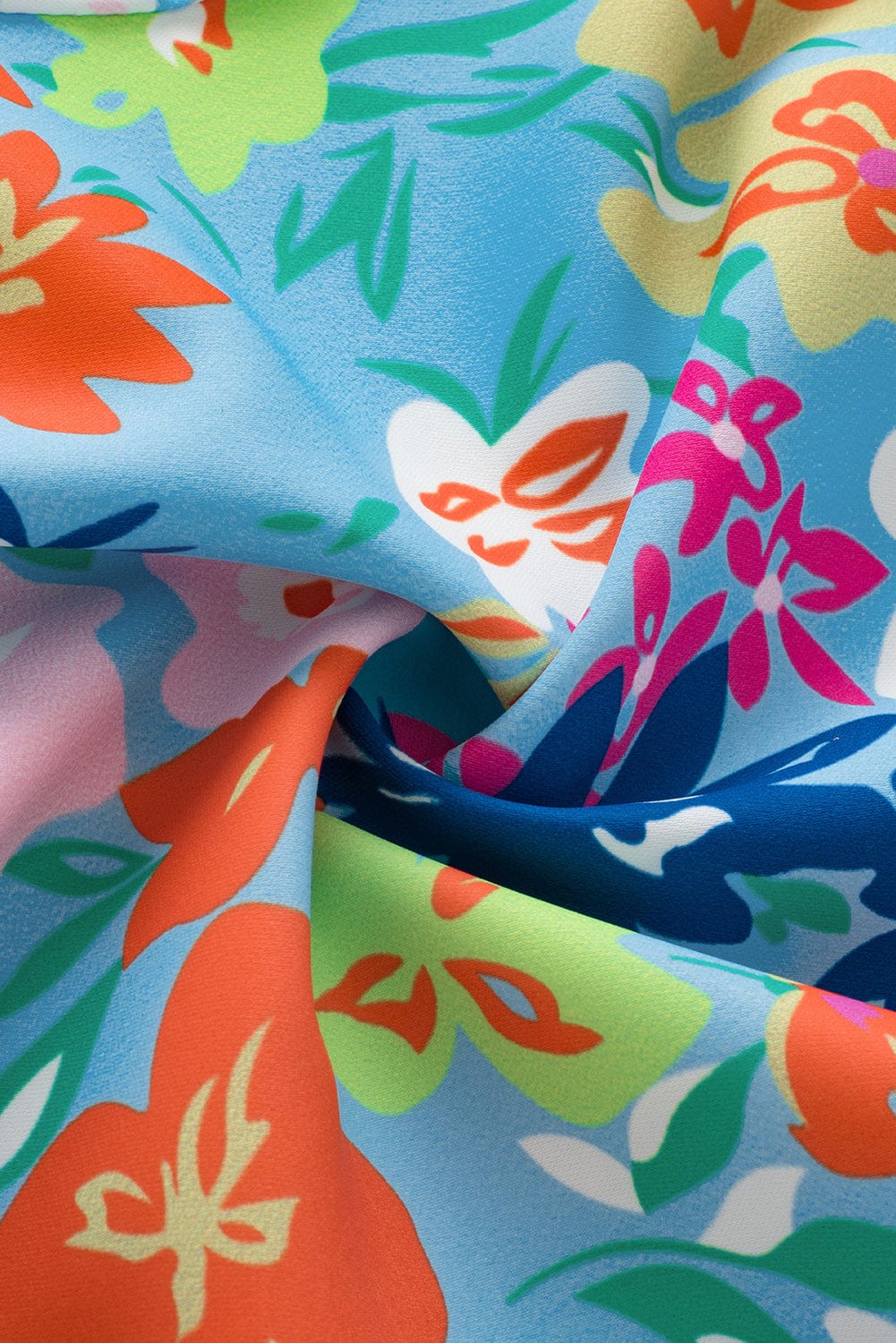 Sky Blue Ruffled Collar Floral Tank