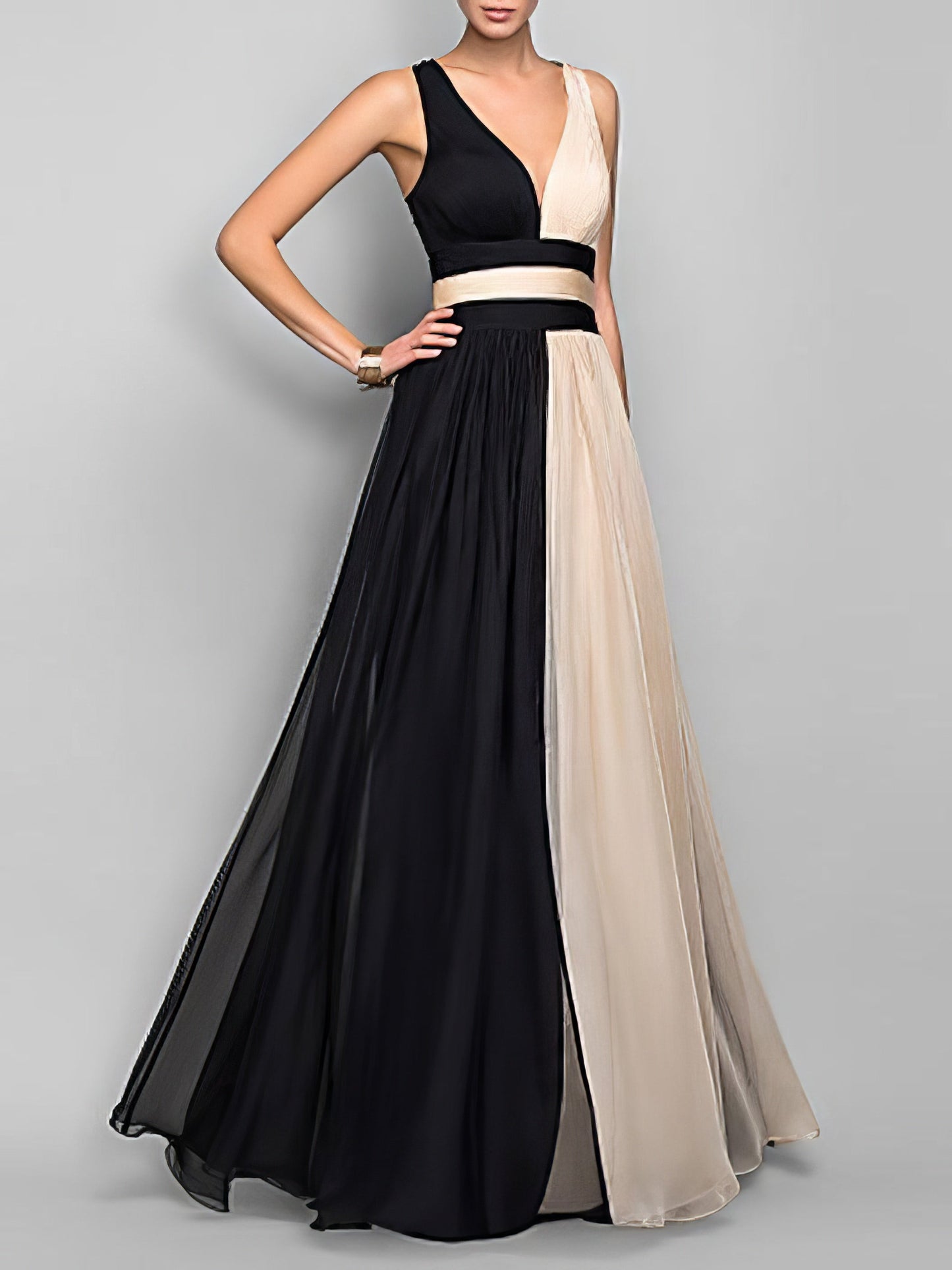 Maxi Dresses - Sleeveless Colorblock High Waist Queen Dress - MsDressly
