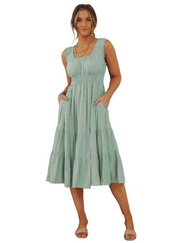 Sleeveless Round Neck Stitching Beach Dress