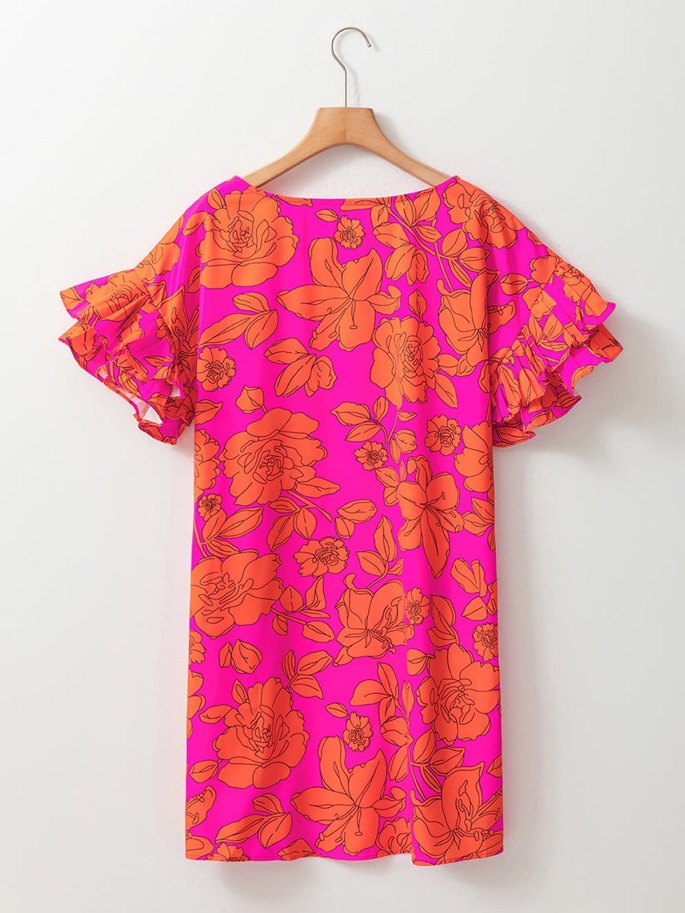 Sloping Shoulder Ruffle Print Dress