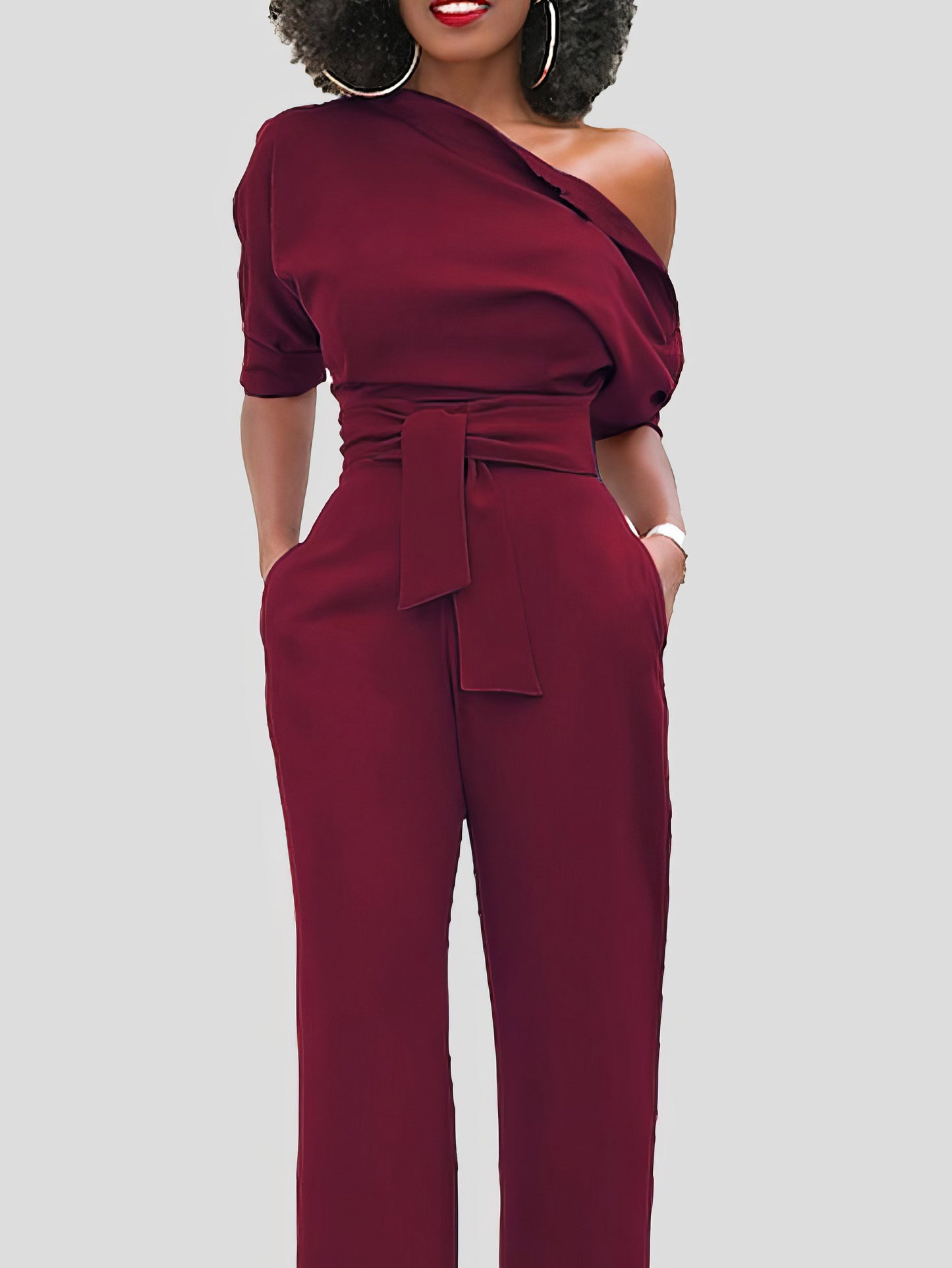 Jumpsuits - Solid Color One Shoulder Short Sleeve Jumpsuit - MsDressly
