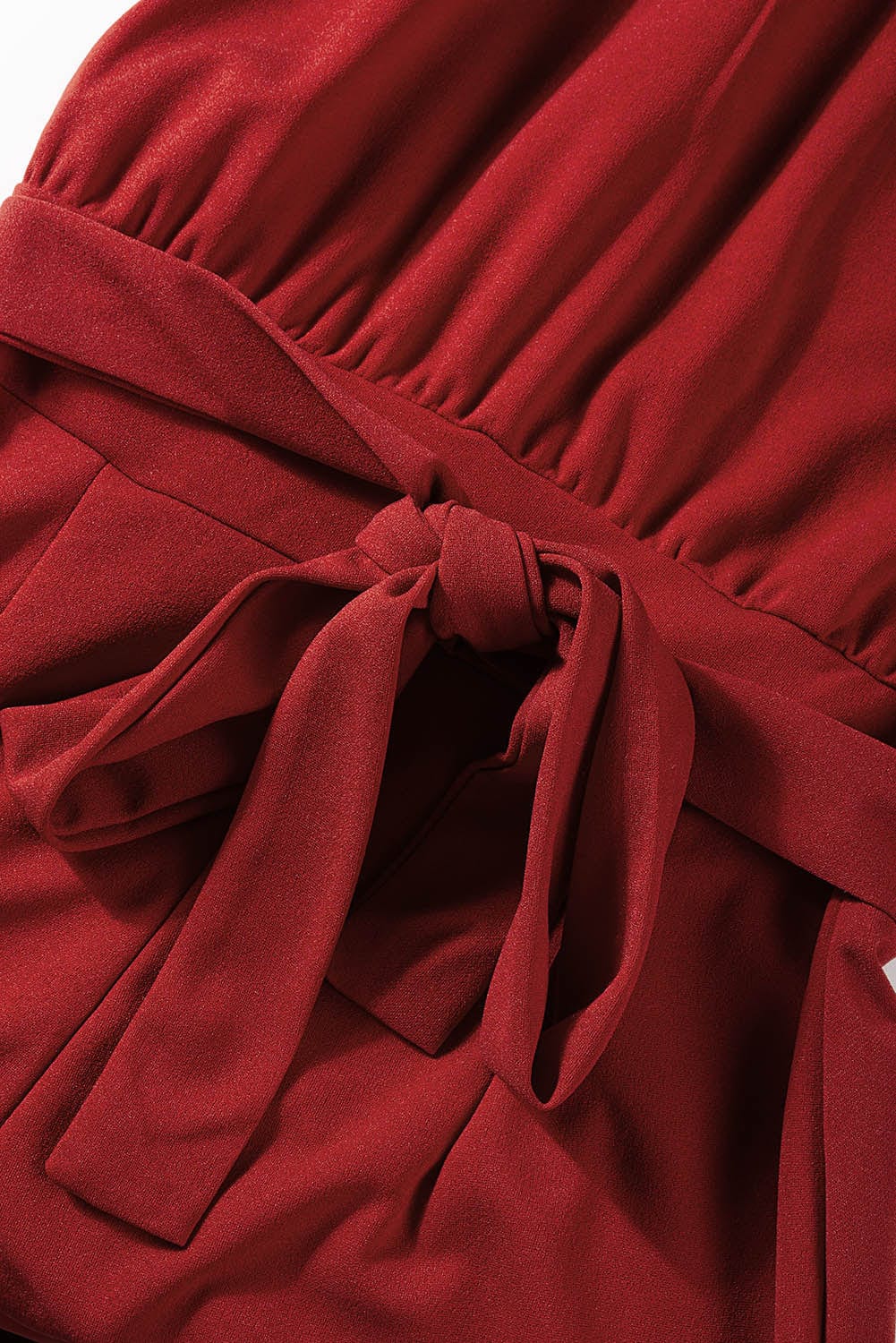 Solid Five-Point Sleeve Belted Wide-Leg Jumpsuit