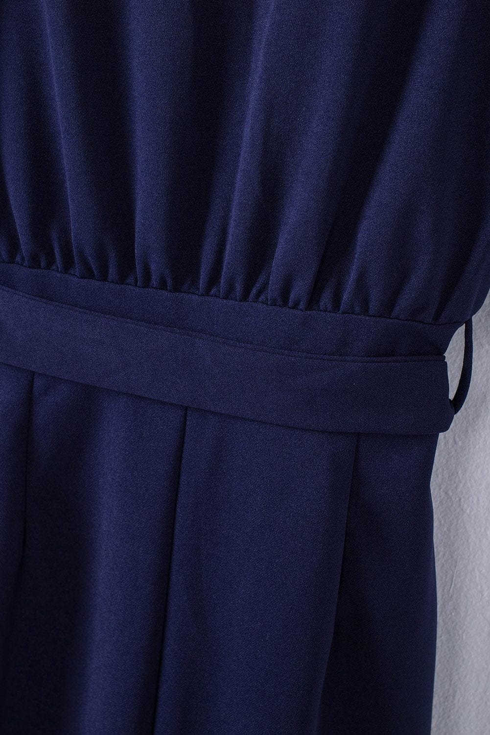 Solid Five-Point Sleeve Belted Wide-Leg Jumpsuit