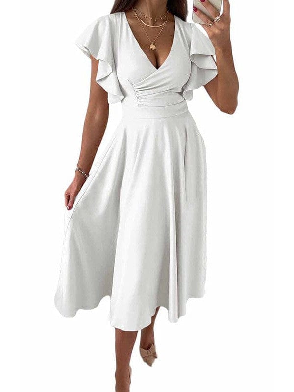 Solid Tie Pocket Long Sleeve Dress