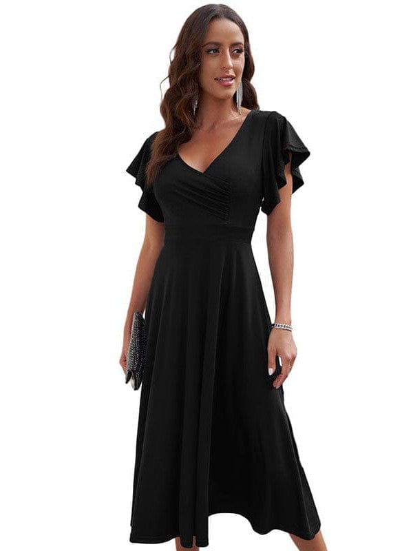 Solid Tie Pocket Long Sleeve Dress