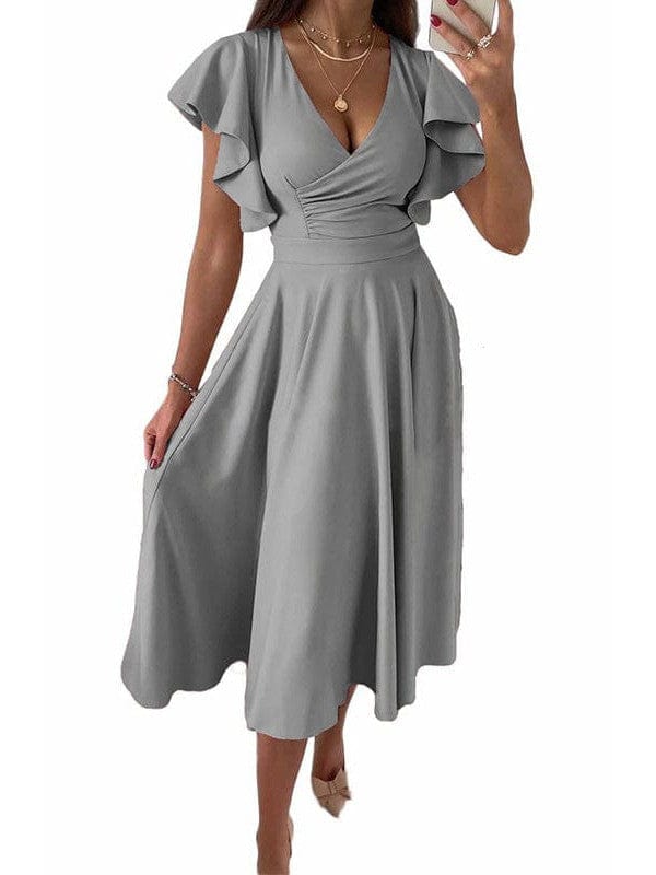 Solid Tie Pocket Long Sleeve Dress