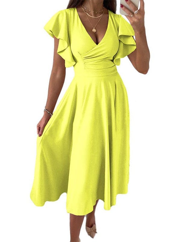 Solid Tie Pocket Long Sleeve Dress