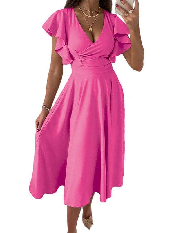 Solid Tie Pocket Long Sleeve Dress