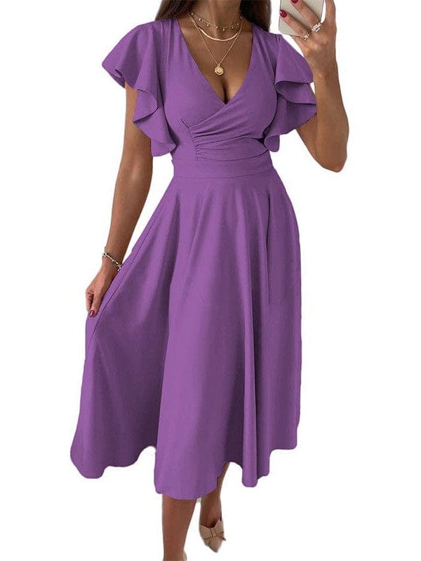 Solid Tie Pocket Long Sleeve Dress