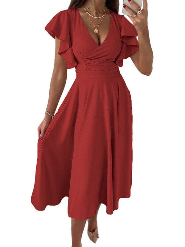 Solid Tie Pocket Long Sleeve Dress