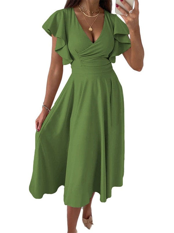 Solid Tie Pocket Long Sleeve Dress
