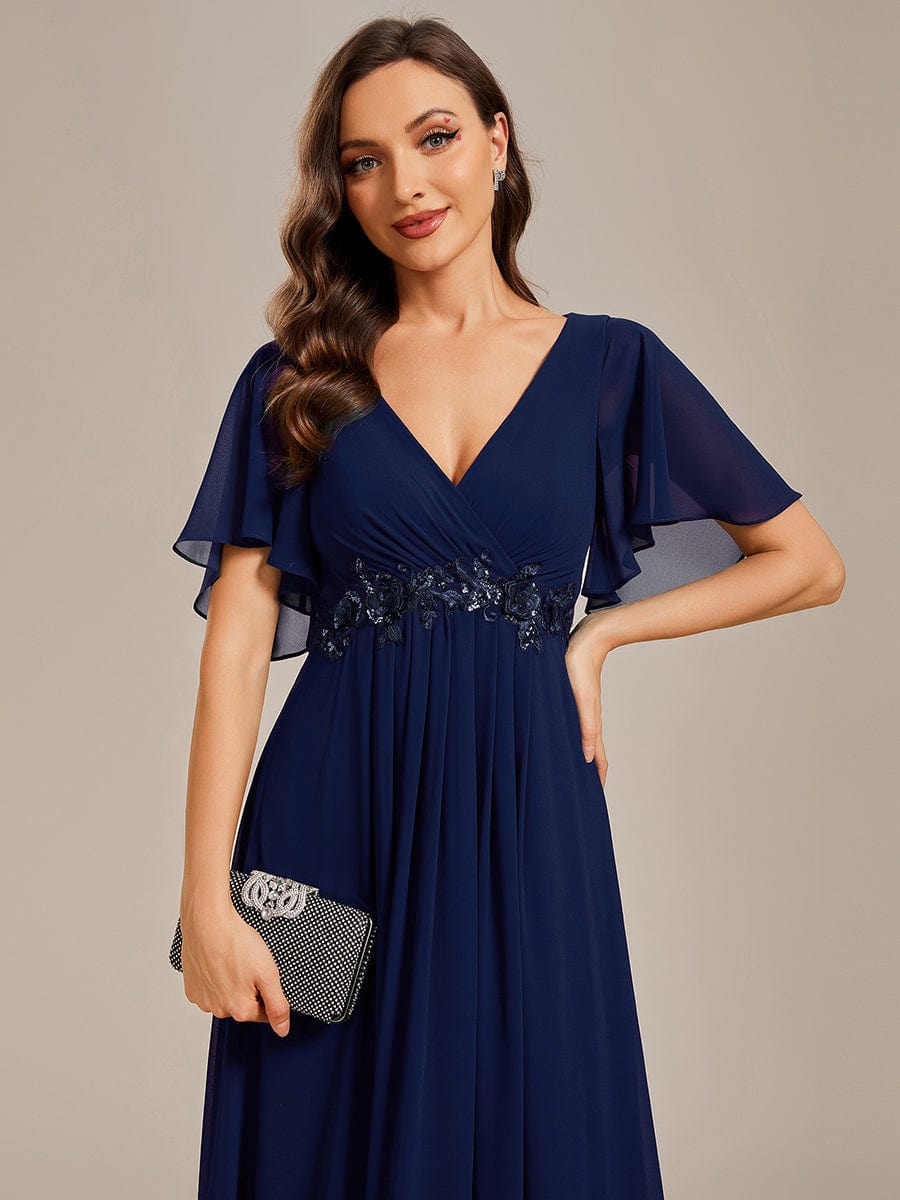 Sophisticated Lace Applique V-Neck Bridesmaid Gown
