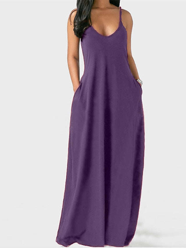 Women's Dress - Pajamas Nightgown Nighty Pjs Pure Color Comfort Home Daily Polyester Straps Sleeveless Backless Pocket Spring Summer Green Purple / V Wire