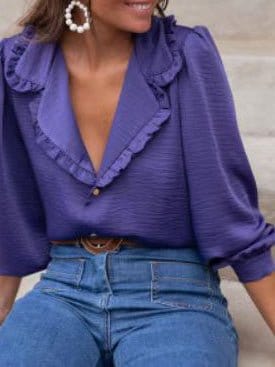 Stylish Single-Breasted Blouses with Ruffled Lapel