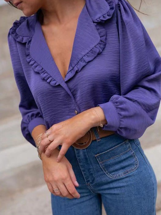 Stylish Single-Breasted Blouses with Ruffled Lapel
