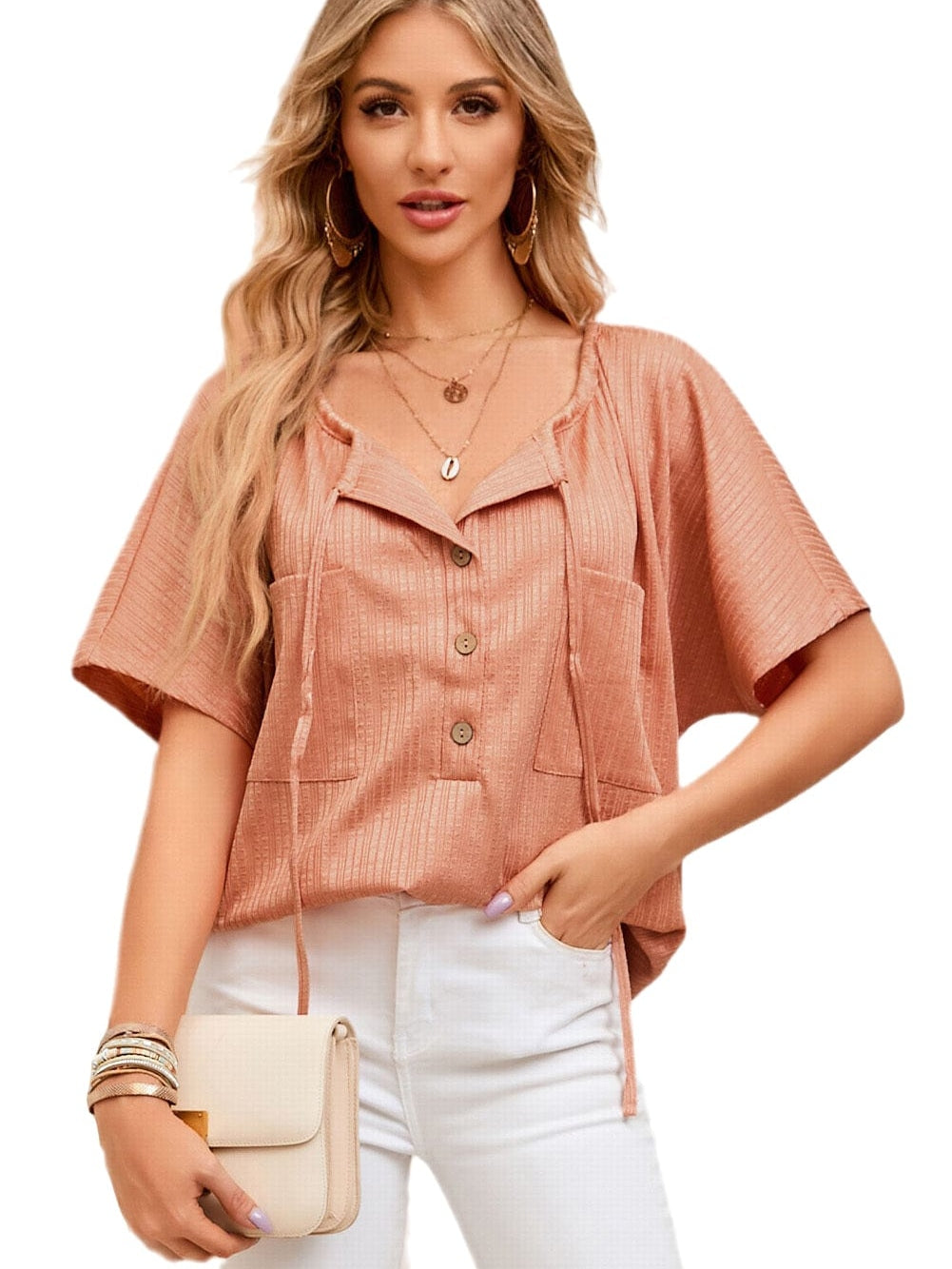 Sunny Daydream Orange Textured Button-Up Blouse