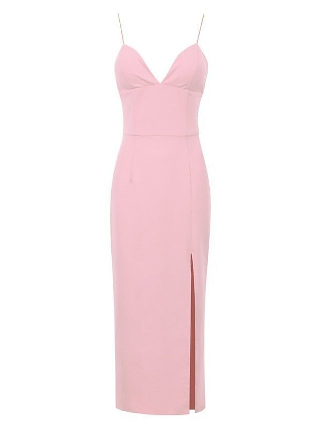 Women's Dress - Party Dress Wedding Guest Sheath Dress Sundress Midi Dress Black White Pink Sleeveless Pure Color Split Summer Spring Spaghetti Strap Fashion Party Birthday 2023 S M L XL XXL