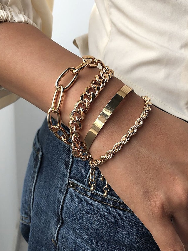 4pcs Women's Bracelet Classic Fashion Punk Personalized Alloy Bracelet Jewelry Silver / Gold For Daily Date - LuckyFash™