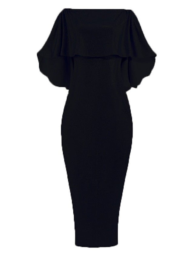 Women's Dress - Formal Party Dress Cocktail Dress Long Dress Maxi Dress Silver Black Champagne Half Sleeve Pure Color Cold Shoulder Winter Fall Spring Off Shoulder Mature Evening Party Wedding