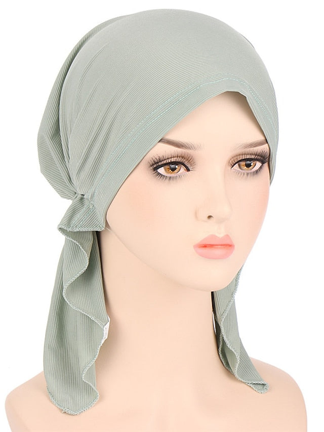 New Elastic Solid Color Wrap Head Scarf Hats Muslim Turban Bonnet For Women Inner Hijab Hat Fashion Female Turbantes Caps - LuckyFash™