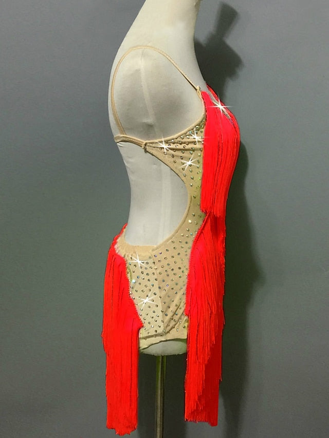 Latin Dance Shorts Sequin Tassel Splicing Women's Performance Sleeveless High Spandex - LuckyFash™