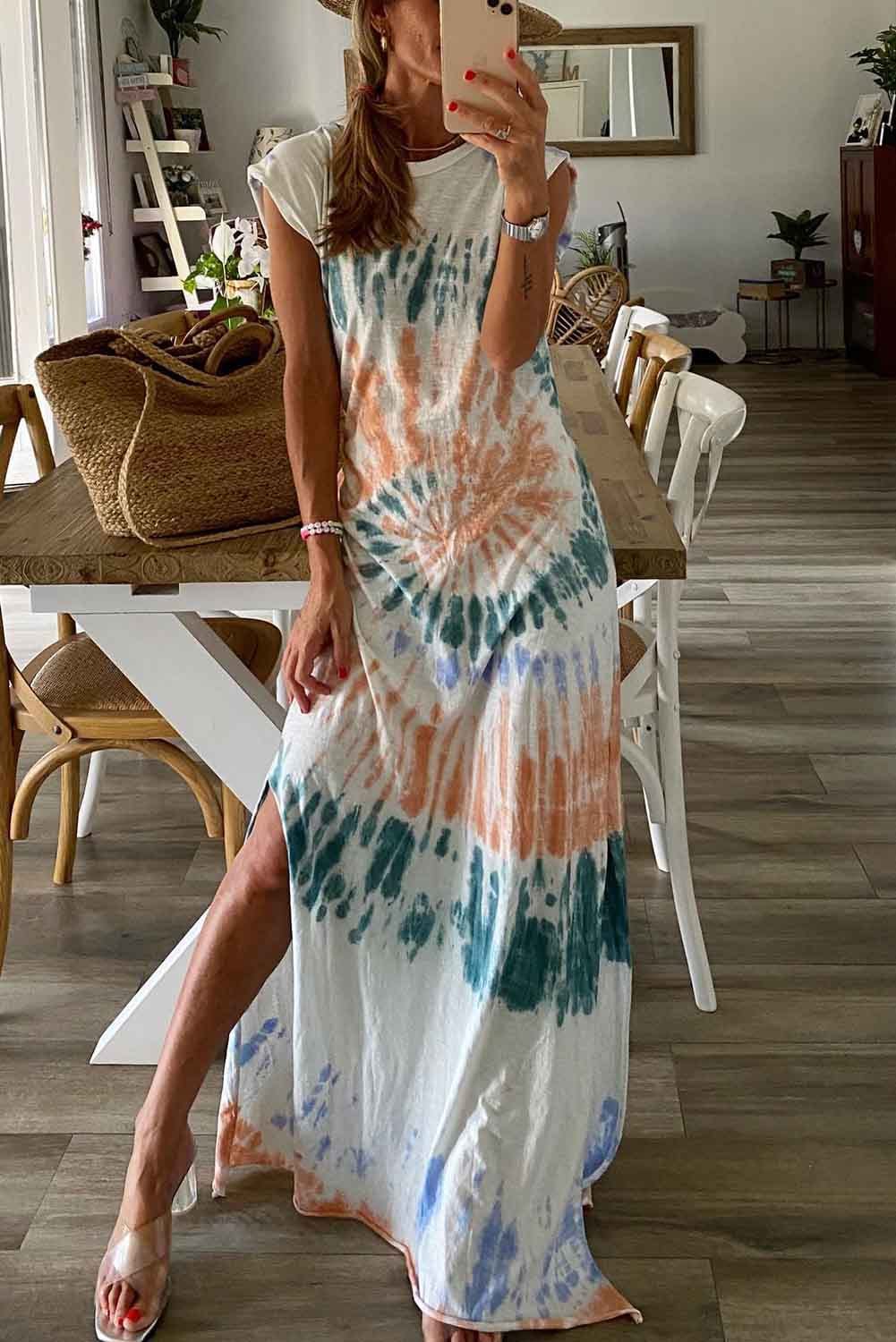 Tie Dye Print Sling Sleeveless Dress
