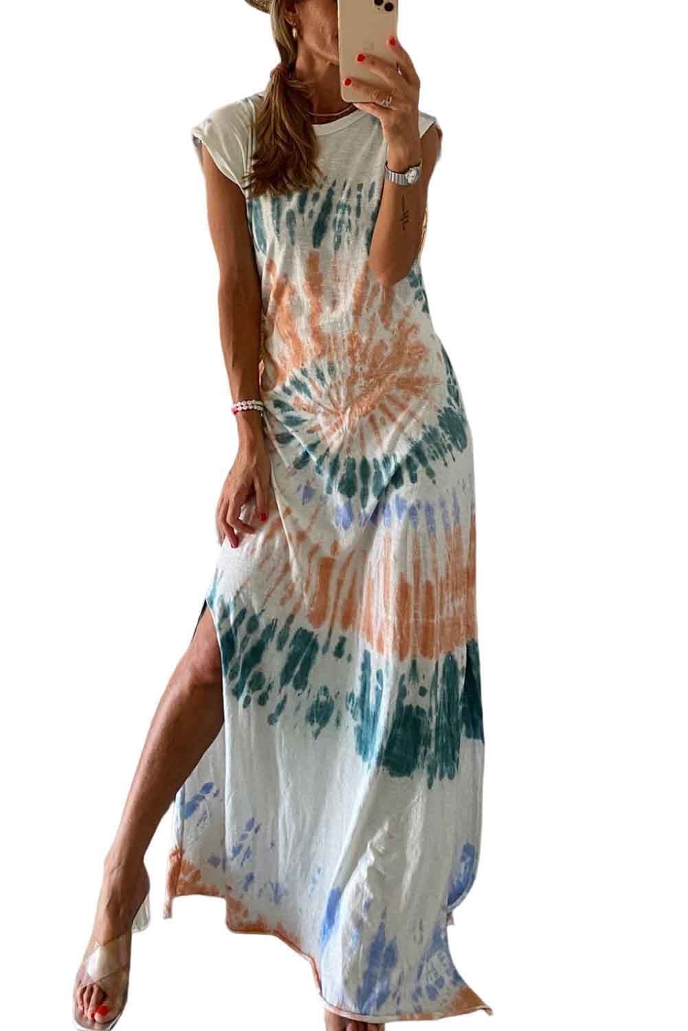 Tie Dye Print Sling Sleeveless Dress