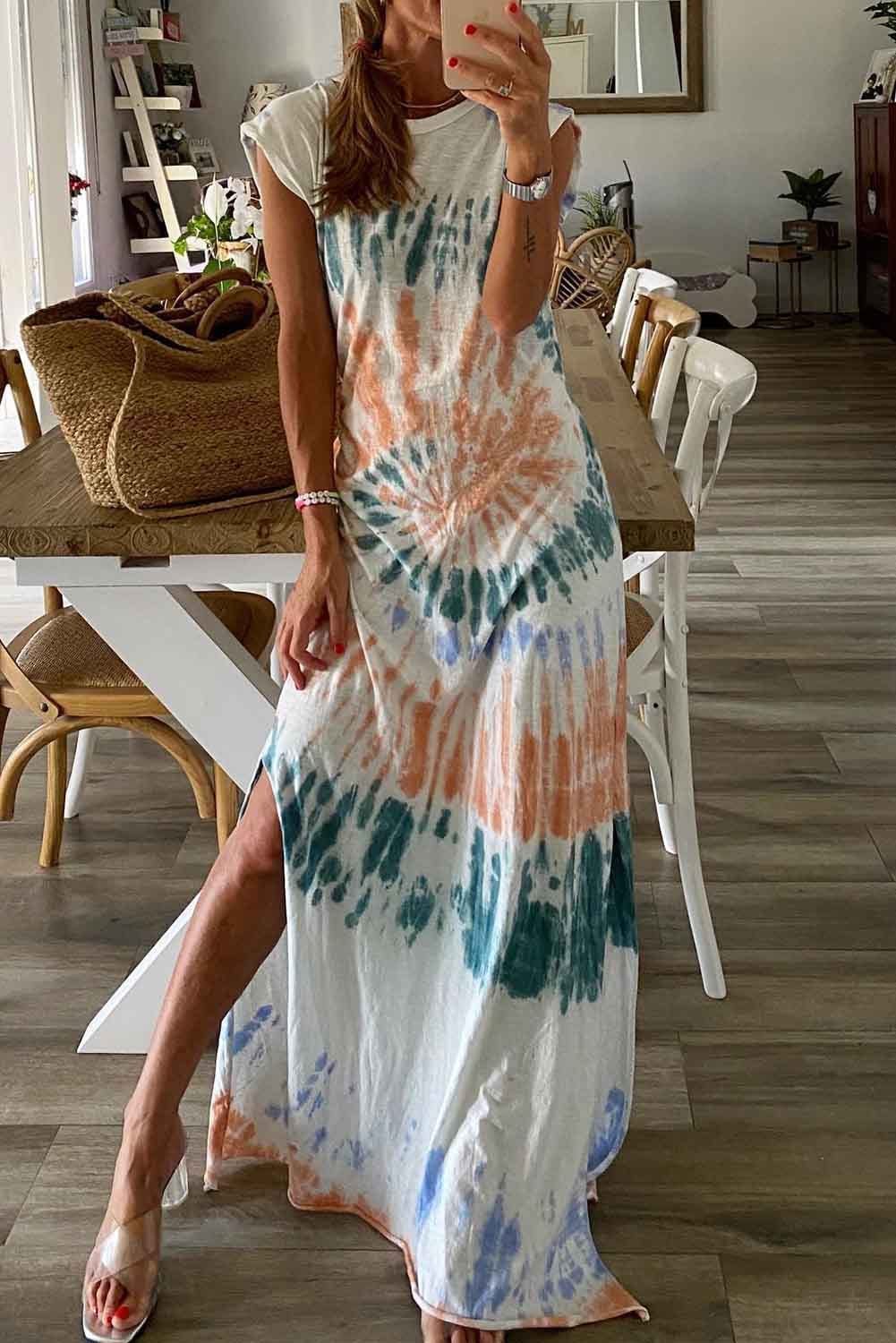 Tie Dye Print Sling Sleeveless Dress