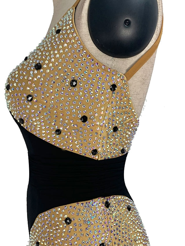 Latin Dance Dress Crystals Costumes/ Rhinestones Women's Training Performance Party Long Sleeve High Spandex/One Shoulder - LuckyFash™