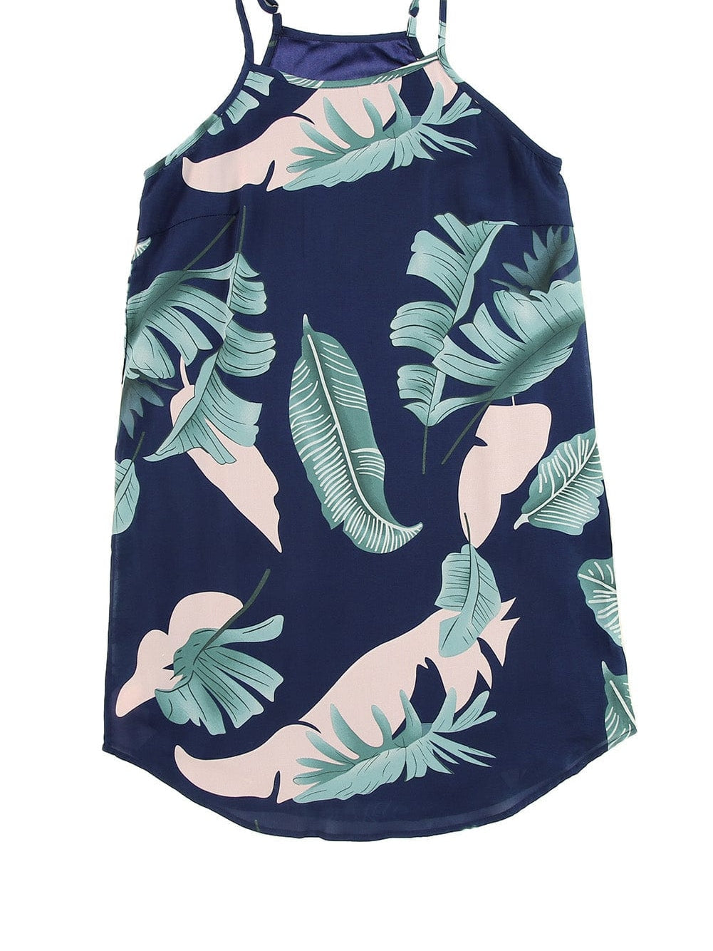 Tropical Palm Leaf Print High Neck Summer Dress