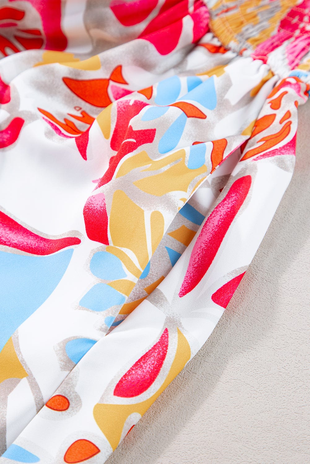 Tropical Paradise Rose Red Smocked Puff Sleeve Maxi Dress