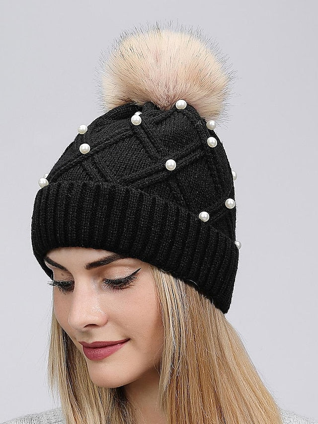 new women's wool knitted hat autumn and winter warm wool ball cap thickened wild face-lift travel hat - LuckyFash™