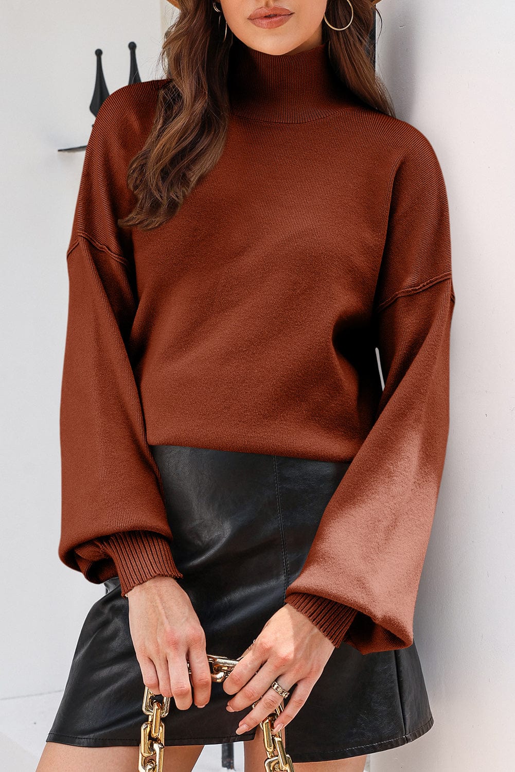 Turtleneck Solid Pullover Long Sleeve Sweater