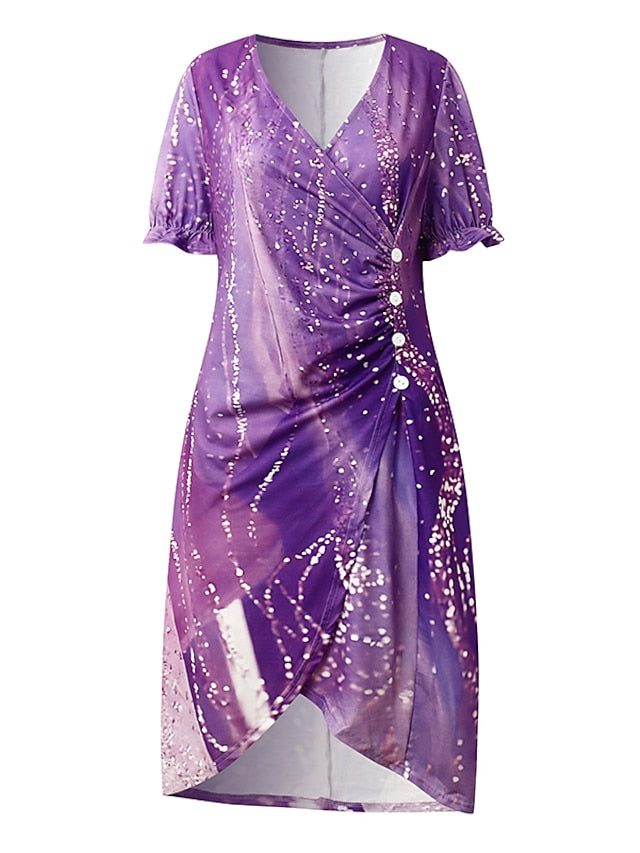 Women's Dress - Casual Dress Sheath Dress Wrap Dress Floral Ombre Ruched Ruffle V Neck Midi Dress Fashion Streetwear Outdoor Daily Half Sleeve Regular Fit Purple Green Khaki Summer Spring S M L XL XXL Presale