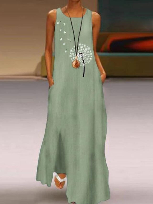 Women's Dress - White Dress A Line Dress Long Dress Maxi Dress Daisy Yellow Leaves white Butterfly white Sleeveless Floral Pocket Summer Spring Crew Neck Casual 2023 S M L XL XXL 3XL 4XL