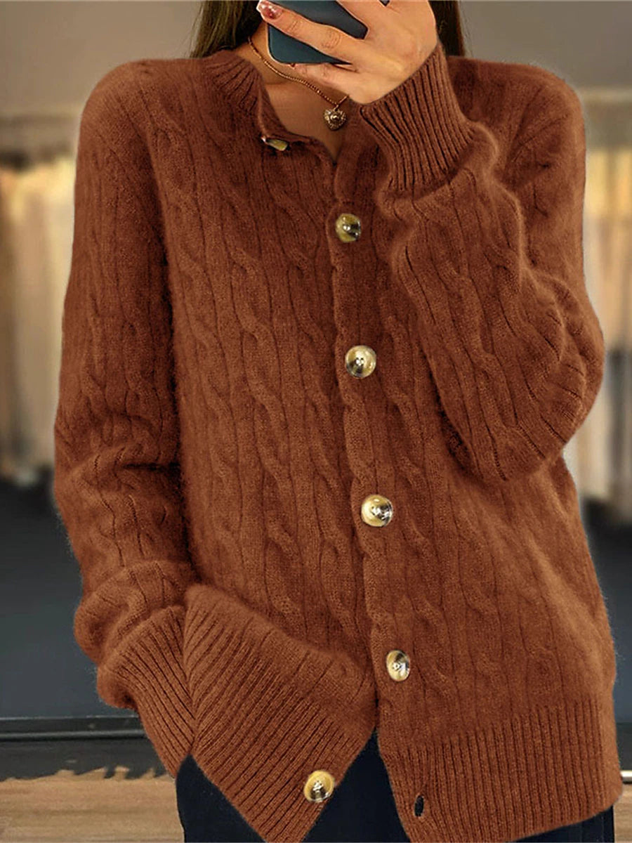 Women's Cardigan Crew Neck Cable Knit Acrylic Button Knitted Fall Winter Regular Outdoor Daily Going out Fashion Streetwear Casual Long Sleeve Solid Color White Pink Camel S M L