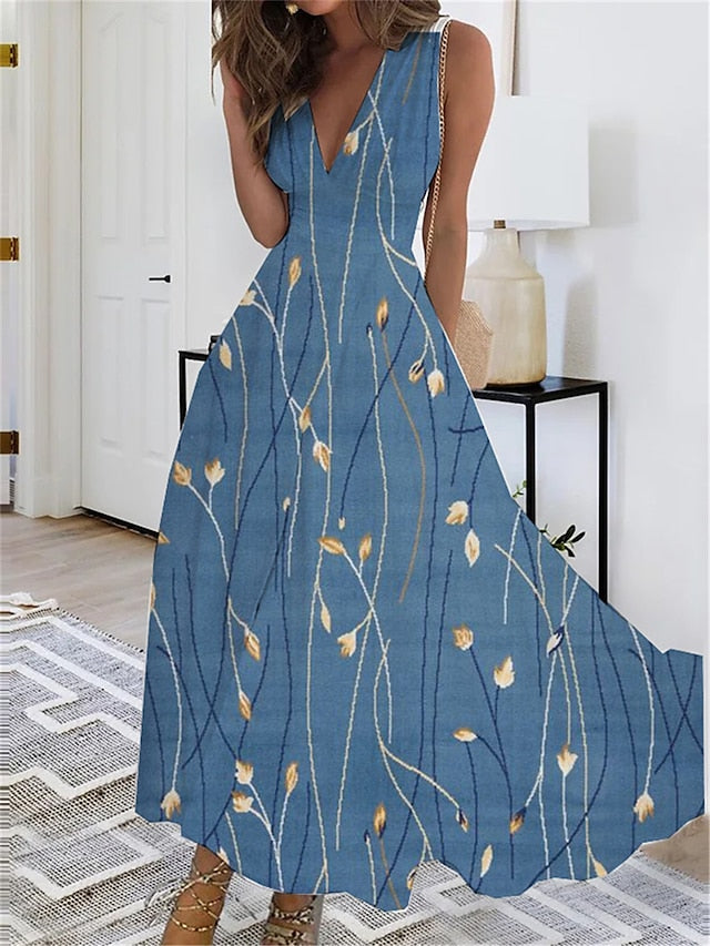 Women's Dress - Long Dress Maxi Dress Casual Dress Swing Dress A Line Dress Floral Butterfly Fashion Streetwear Outdoor Daily Date Print Sleeveless V Neck Dress Regular Fit Black White Yellow Summer Spring S