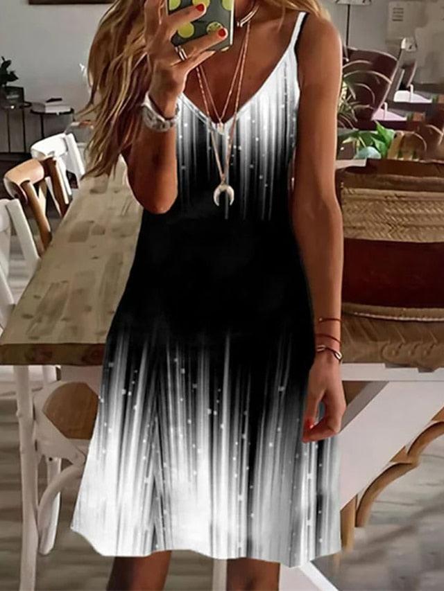 Women's Dress - Casual Dress Slip Dress Mini Dress Black And White Black Wine Sleeveless Color Gradient Cold Shoulder Summer Spring V Neck Stylish 2023 S M L XL XXL 3XL 4XL 5XL