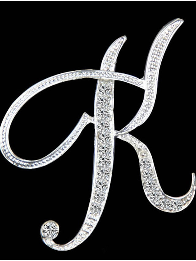 letter brooch pins initial rhinestone brooch for women crafts silvery m - LuckyFash™