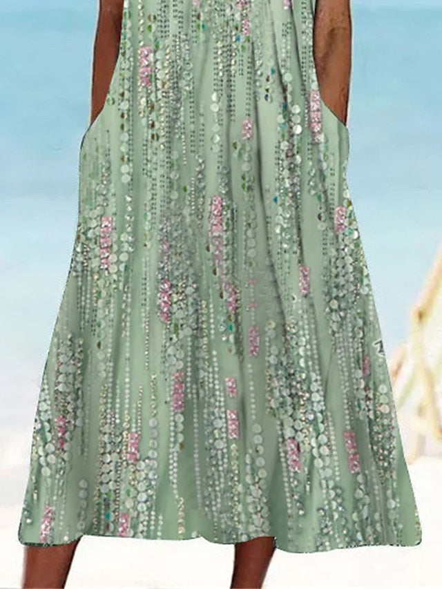 Women's Dress - Casual Dress Tank Dress Summer Dress Graphic Floral Ruched Pocket Crew Neck Midi Dress Fashion Modern Outdoor Daily Sleeveless Regular Fit Light Green Blue Brown Summer Spring S M L XL XXL