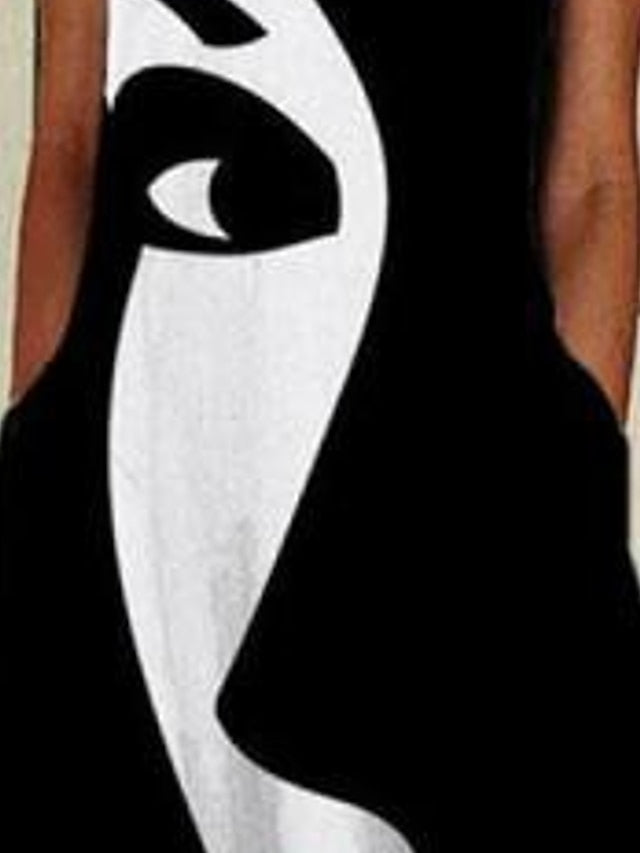 Women's Dress - Casual Dress Midi Dress Black Sleeveless Print Print Spring Summer Crew Neck Casual Weekend 2023 S M L XL XXL 3XL