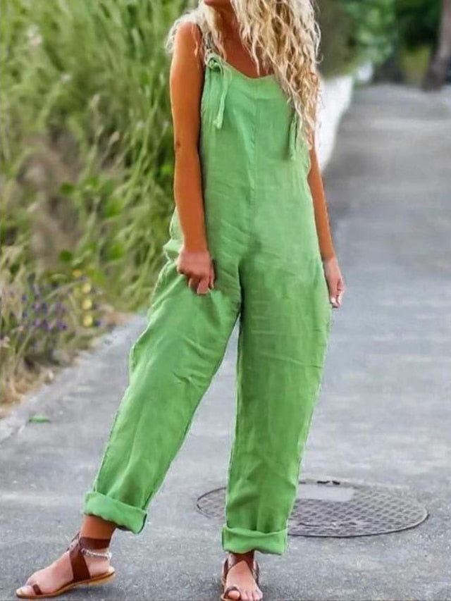 Women's Jumpsuit Solid Color Square Neck Holiday Casual Traveling Regular Fit Sleeveless S M L Summer - LuckyFash™