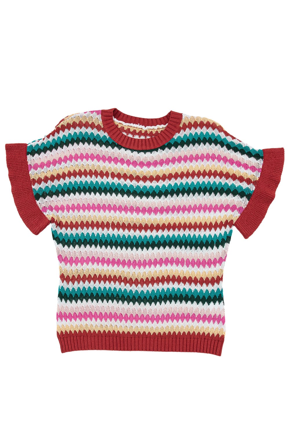 Vibrant Fiery Red Ruffle Sleeve Knit Sweater