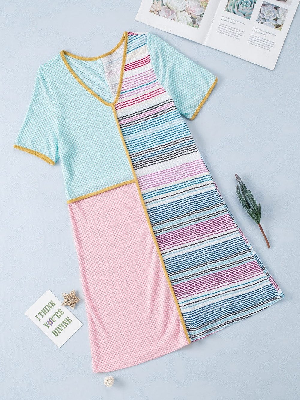 Vibrant Striped Knit A-line Dress with Colorful Patchwork