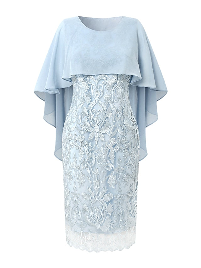 Women's Dress - Party Dress Bodycon Sheath Dress Formal Special Occasion Evening Party Midi Dress Party Stylish Crew Neck Half Sleeve Lace Embroidered Light Blue Floral S M L XL 2XL