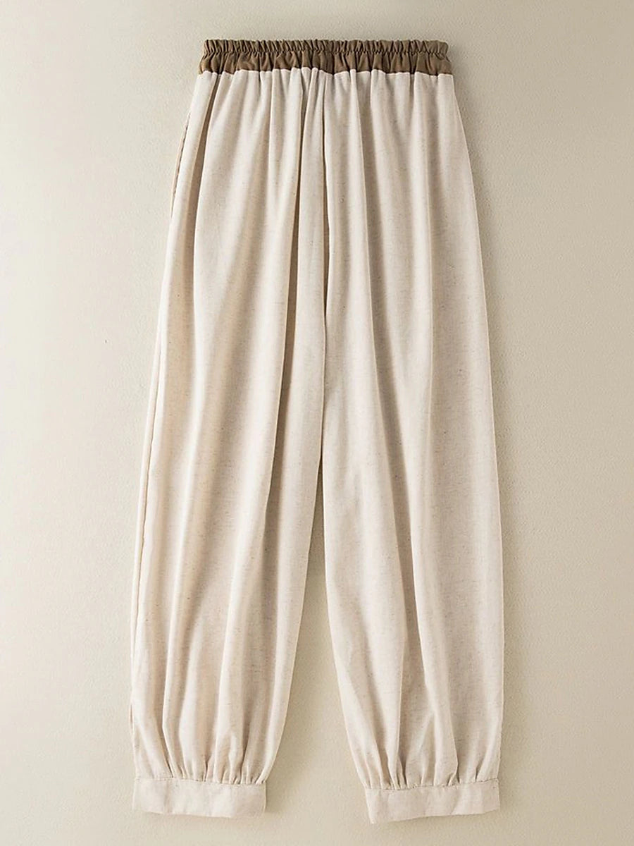 Women's Pants Trousers Linen Cotton Blend Plain White Apricot Vacation High Waist Ankle-Length Outdoor Street Fall Winter