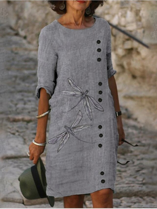 Women's Dress - Casual Dress Shift Dress Midi Dress Purple Green Light Blue Half Sleeve Animal Print Summer Spring Crew Neck Basic Office Daily Vacation Loose Fit 2023 S M L XL XXL 3XL 4XL 5XL