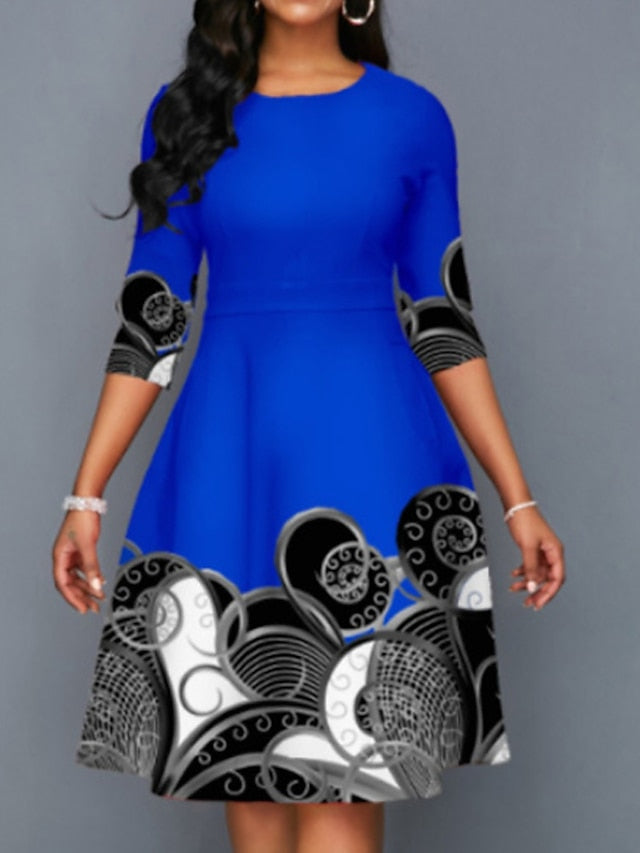 Women's Dress - Casual Dress Church Dress Midi Dress Black Yellow Pink Long Sleeve Print Print Winter Autumn Crew Neck Stylish Winter Dress Fall Dress 2023 S M L XL XXL 3XL 4XL 5XL