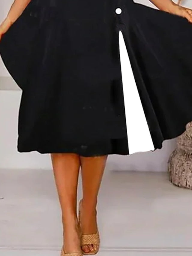 Women's Dress - Casual Dress Midi Dress Black Sleeveless Color Block Ruched Spring Summer Cold Shoulder Casual Weekend 2023 S M L XL XXL 3XL
